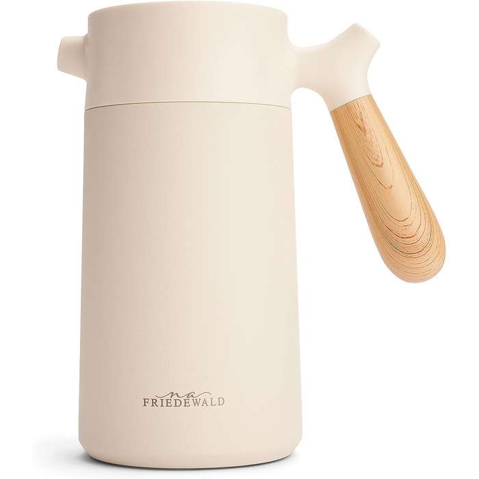 Френч-прес Friedewald Thermo - для кави та чаю - 1 л/8 чашок - для кемпінгу та дому - з подвійними стінками ізольований - Французький кавовий прес - Австрійська нержавіюча сталь - 8 год термоефектний крем/бежевий