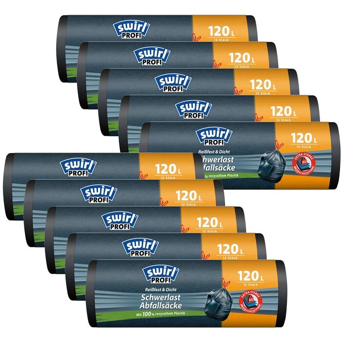 Міцні мішки Swirl 120 л, 12 шт./рулон (10 упаковок)