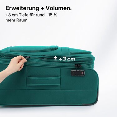 Розширюваний валізу з передніми кишенями, збільшений об'єм на 15, TSA-замок, подвійні колеса, що обертаються на 360, та прихований адресний ярлик (Бірюзовий, XL (79 см) розширюваний)