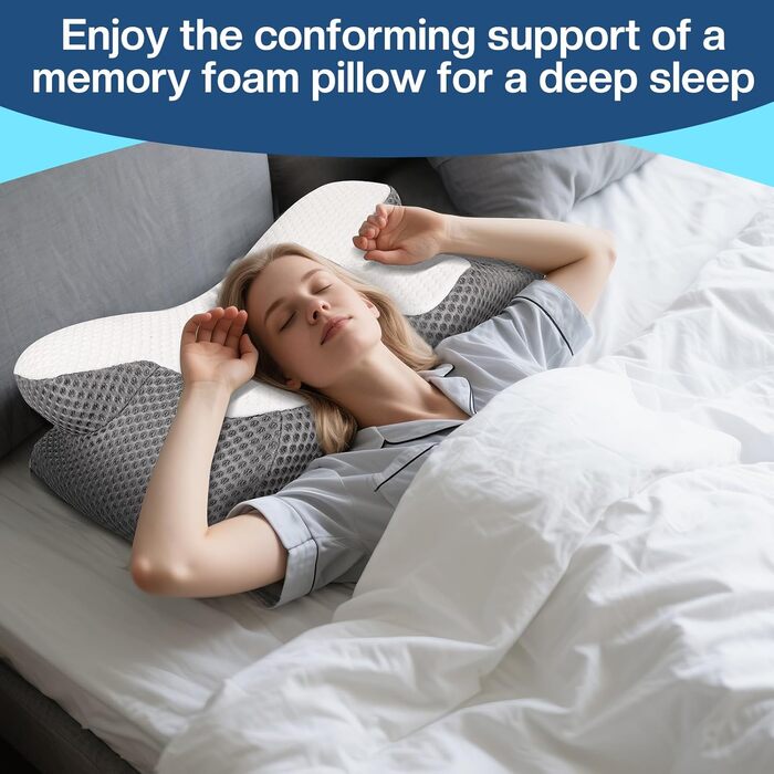 Подушка для шиї з піни з ефектом пам&39яті - Ергономічна подушка від болю в шиї та плечах - Ортопедична подушка для сну на боці, спині та животі
