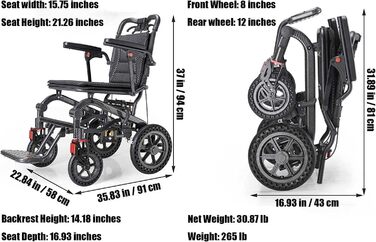 Легке транспортне інвалідне крісло з гальмом, розбірна педаль, портативне, з алюмінієвого сплаву, транспортне крісло, туристичне крісло, амортизуючий, для людей похилого віку з обмеженими можливостями