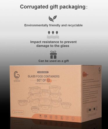 Набір скляних контейнерів для зберігання їжі GENICOOK Скляний контейнер/ланч-бокс/коробка для зберігання - не містить BPA та схвал