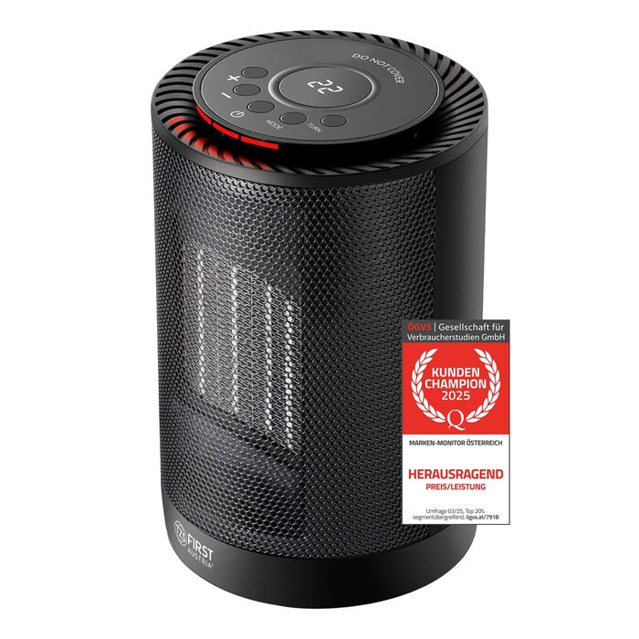 Перший австрійський енергозберігаючий вентилятор-обігрівач Маленький та тихий радіаційний обігрівач з керамічним нагрівальним елементом Осцилюючий обігрівач Електричний обігрівач 600-1200 Вт, таймер, термостат, захист від перекидання, чорний