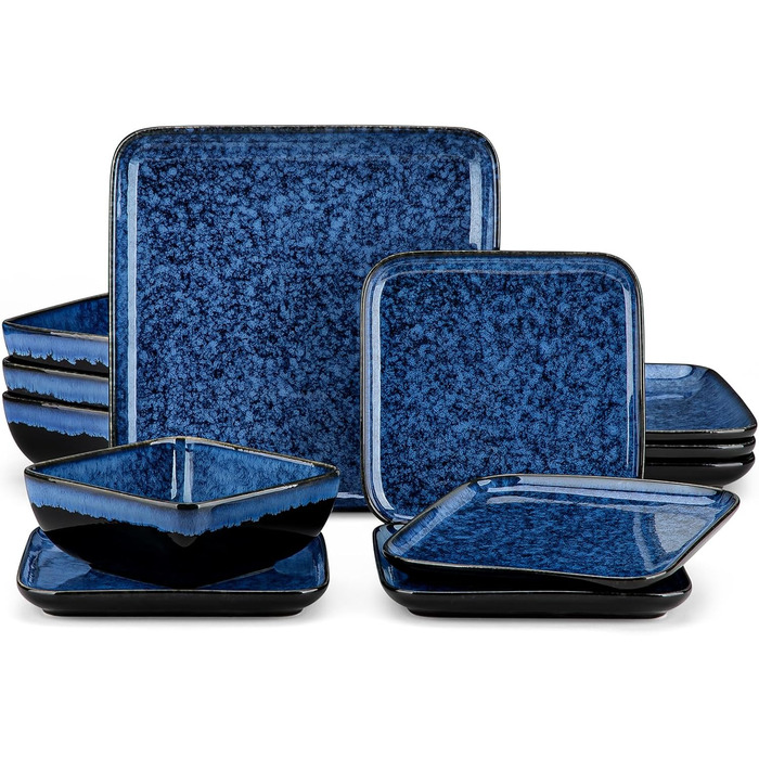 Столовий сервіз квадратний посуд з реактивною глазур'ю посуд 12 предметів посуд з кераміки набір посуду з обідньою тарілкою, десер