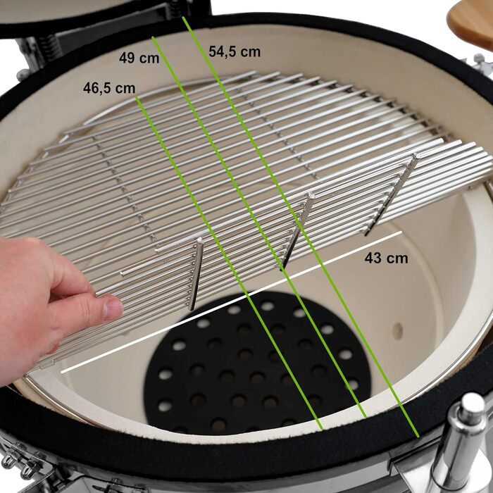 Гриль камадо Ø 52 см KURO, сірий вугільний гриль з бамбуковою полицею, термометром, дерев'яною ручкою, коліщатками керамічний грил
