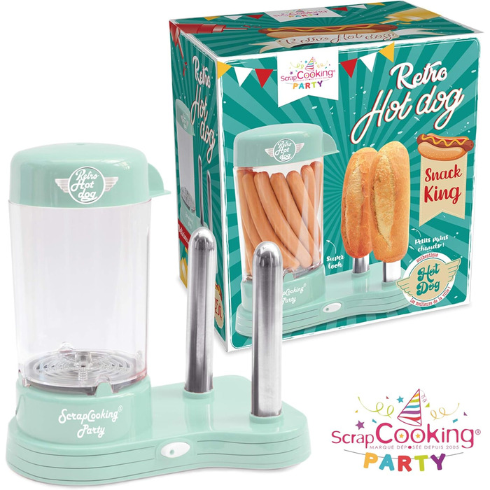 Машина для виготовлення хот-догів ScrapCooking 601 - місткість 12 сосисок і 2 булочки - вінтажний ретро-стиль для вечірок Барбекю Фестивалі Веселощі День народження-Зелений-0601, безпечний для харчових продуктів пластик, білий