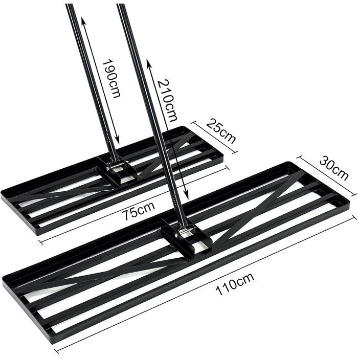 Гребінь для вирівнювання газону 75x25 см, садовий рівняч з подовженою ручкою 190 см для двору та саду