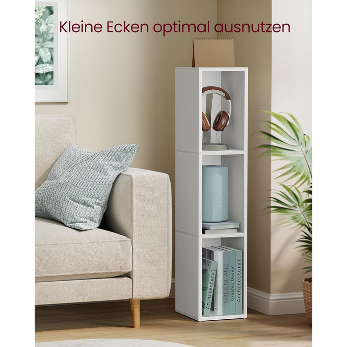 Колекція Custos - Книжкова полиця, 3-рівнева полиця, Відкрита полиця для зберігання, 24 x 20 x 94,8 см, для вітальні, домашнього офісу, спальні, Хмарно-білий LBC523W01 3 рівні (20Ш см) Хмарно-білий