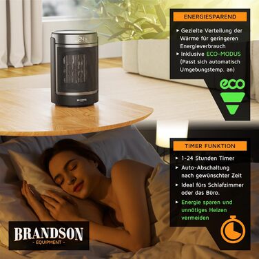 Тепловентилятор з дистанційним керуванням - Режим ECO для енергозберігаючої роботи - Коливання 50 - 2 рівні нагріву - Захист від перегріву та перекидання