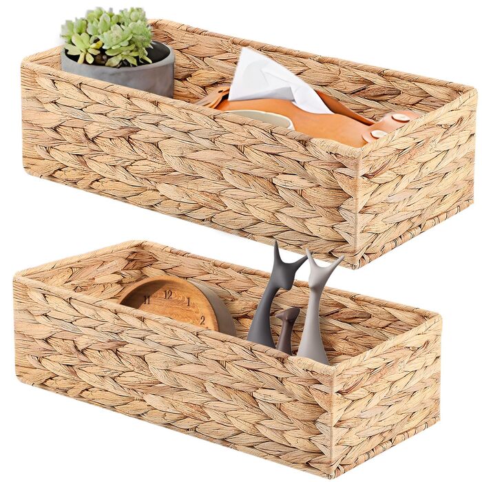 Кошики для зберігання, плетена коробка для зберігання з 2 предметів, плетений кошик для ванної кімнати, штабелювані кошики на полиці, кошик для зберігання для спальні, водяний гіацинт, 2 предмети, натуральний (водяний гіацинт)
