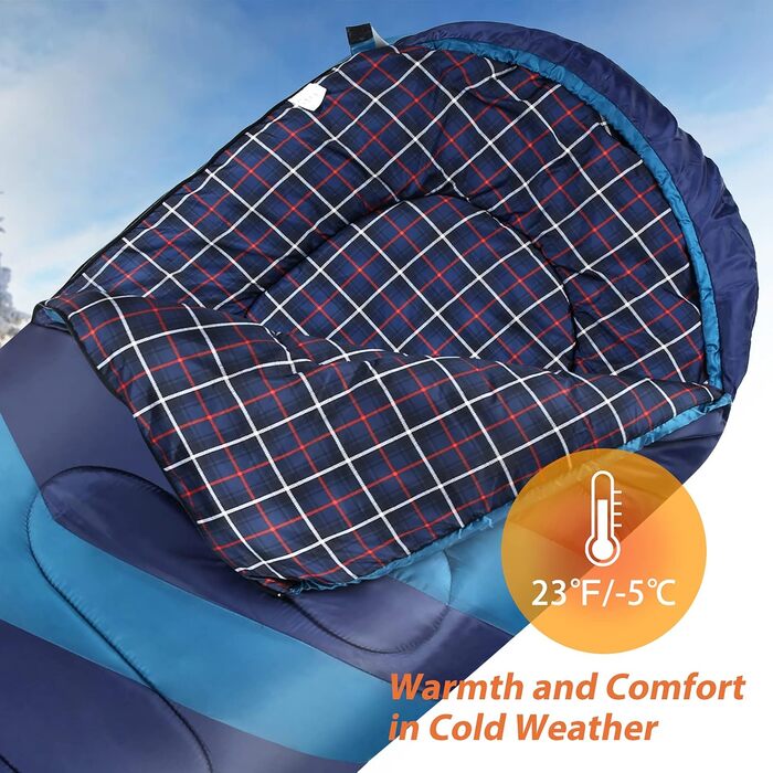 Фланелевий спальний мішок 3-4 сезони 1,6 кг, підходить для зими, осені та весни, виготовлений з порожнистого волокна та приємний для шкіри, водовідштовхувальний, синій