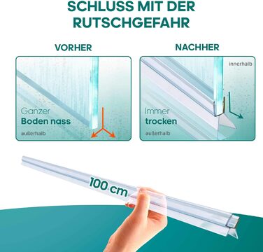 Душовий ущільнювач Meisterfaktur 2 шт. - Розширений дефлектор води - Ідеальне ущільнення для скляних дверей 6,7,8 мм у душових кабінах (6-8 мм (прозорий))