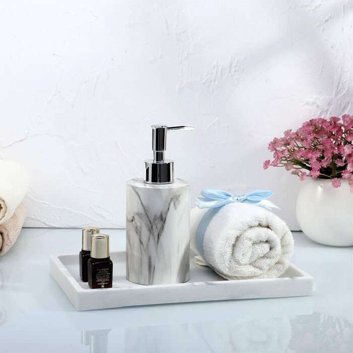 Підставка для ювелірних виробів Emibele Harz, підставка для ювелірних виробів для ванної кімнати, кухні, комода, місце для зберігання косметики, гелю для душу, серветок, парфумів, мила, рушників, шампуню, рослинного декору, середня - білий гравій, 25,5 x 