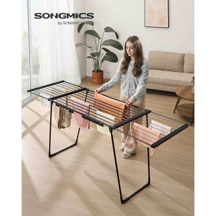 Сушарка для білизни SONGMICS, розсувна, довжина 22 м, з тримачем для шкарпеток, колір чорний