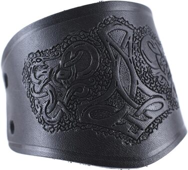 Нарукавники Battle-Merchant зі шкіри, з молотом Тора, короткі - Браслет Arm Warmer Viking LARP Medieval Black