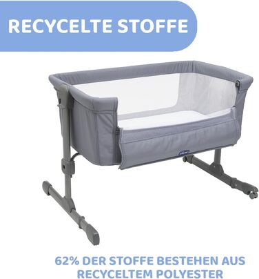 Дитяче ліжечко Chicco Next2Me Essential для новонароджених, приліжкове ліжечко, сумісне з різними ліжками, регульована висота, гарна циркуляція повітря, матрац і сумка в комплекті, 0-6 місяців, сірий колір
