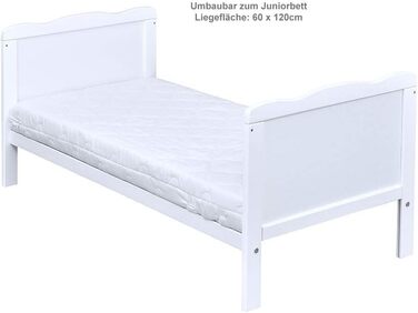 Комплект дитячого ліжка Generic Baby Deluxe, дитяче ліжко 60x120 см, що трансформується в дитяче ліжко, біле, 10 предметів, комплект постільної білизни Max, матрац, шифоновий балдахін (блискучий рожевий)
