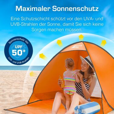 Розкладний пляжний намет Active Era із захистом від ультрафіолету, пляжний намет UPF 50, вітрозахисний пляжний намет, намет для 2-3 осіб, включаючи сумку для перенесення та кілочки - помаранчевий
