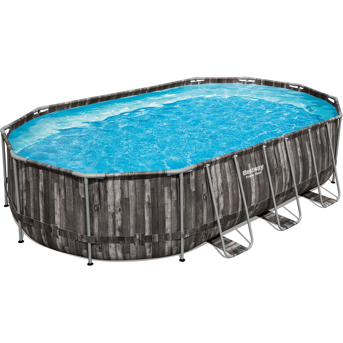 Басейн Bestway Power Steel Frame Pool Complete with Filter Pump 610 x 366 x 122 см, Wood Look (Bog Oak), Oval