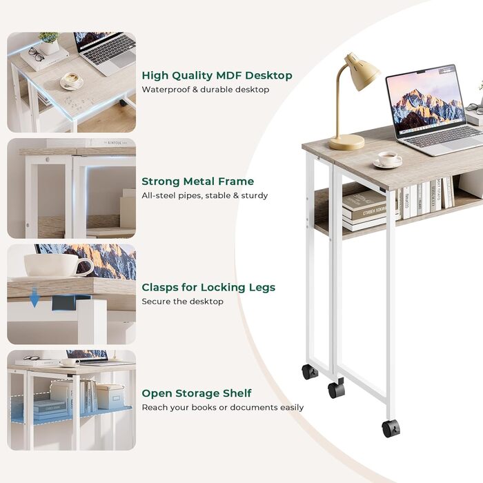 Розкладний стіл Dripex 80x50 см, компактний стіл, складний комп&39ютерний стіл з місцем для зберігання та колесами, невеликий розкладний комп&39ютерний стіл для домашнього офісу/кабінету (дуб)