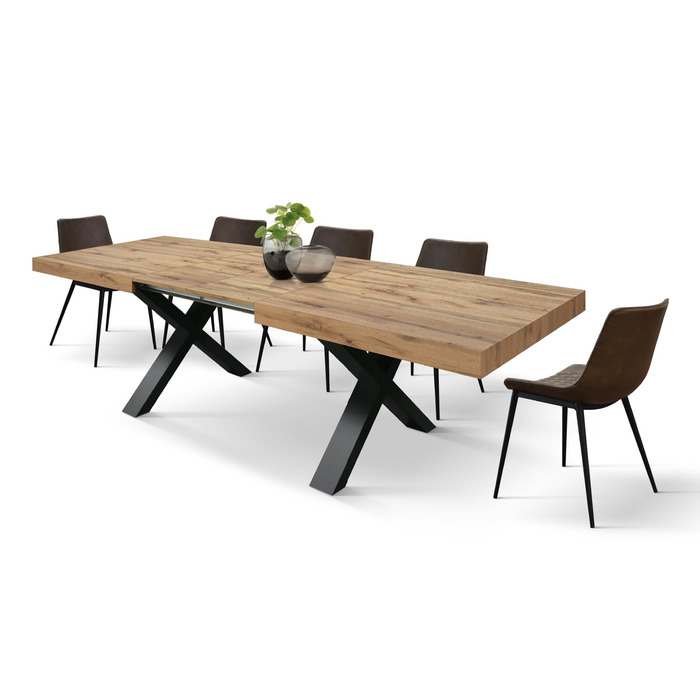 Розсувний стіл Elisa, Стіл для вітальні або кухні, Схрещені ніжки X Чорний, Зроблено в Італії, Рустикальний дуб, 160x90x76 см - id1997 160x90x76 Чорна основа Рустикальний дуб