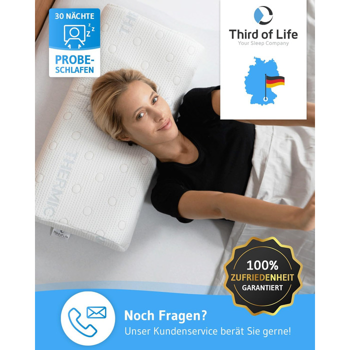 Подушка Third of Life HADAR 40x80 см, регульована по висоті, високоякісна піна з ефектом пам&39яті для підтримки шийного відділу хребта, подушка для підтримки шиї з терморегулюючим чохлом, ергономічна подушка для шийного відділу хребта, підходить для чохл