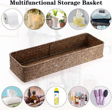 Плетений кошик для зберігання водяного гіацинта, кошик для зберігання з натуральної морської трави, плетений кошик для ванної кімнати, бачок для туалетної води 42 * 14 * 7 см, кавово-коричневий 42*14*7 см