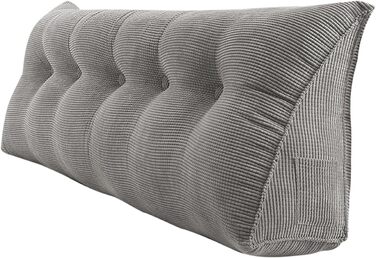 Подушка для спини Supfine, подушка для читання для ліжка та дивана, клиноподібна подушка з кишенею для мобільного телефону, вельвет, подушка для сидіння, настінна подушка, чохол, який можна прати (160x50x20 см, сірий, вельвет) сірий, вельвет 160x50x20 см