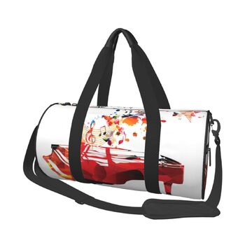 Спортивна сумка-мішок для подорожей, барвистий принт Фортепіано, сумка для ночівлі, чорна, універсальний розмір, дорожня сумка