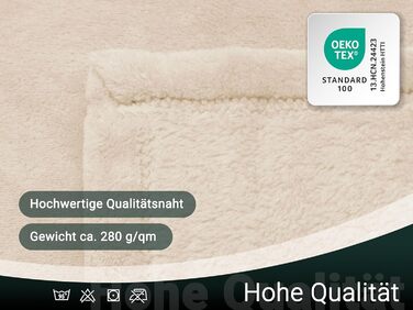 Плюшева ковдра ZOLLNER 150x200 см - суперм&39яка та тепла ковдра для дивана - можна прати при температурі до 95C - дихаюча мікрофібра бежевого кольору - якість готельної білизни - сертифікована Oeko Tex 150 x 200 см Бежевий