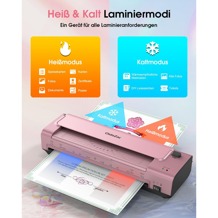 Дюймовий ламінатор A3/A4 з 20 пакетами для ламінування, гарячий та холодний ламінатор, ABS-пластик із захистом від застрягання, 10-в-1 ламінатор з різаком, тримером та закруглювачем кутів для офісу, школи та дому (шовково-червоно-сріблястий), 13-