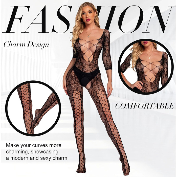 Жіночий сексуальний бодістокінг SNDE, сітка, мереживні вставки, еластичний, універсальний розмір