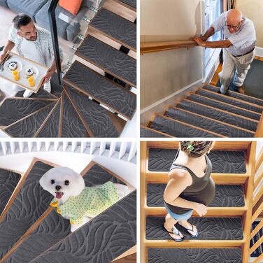 Килимки для сходів 65x20 см, протиковзкий килимок, самоклеючий, прямокутний, килимки для сходів для приміщень, 15 шт. для сходів, кухні, спальні, килимки для сходів для дітей, людей похилого віку, собак (сірий)