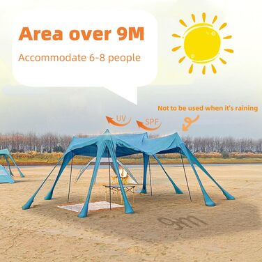 Пляжний намет, сонцезахисний намет для пляжу, великий намет від сонця для вулиці на 6-8 осіб, захист від ультрафіолету для кемпінгу на пляжі, риболовлі та пікніків (синій)