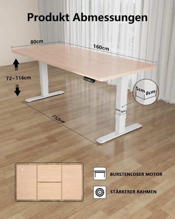 Письмовий стіл з регульованою висотою 160 x 80 см, електрично регульований стіл з функцією пам&39яті, комп&39ютерний стіл з організацією кабелів, стіл для роботи стоячи, офісний стіл, бежевий 160 x 80 см