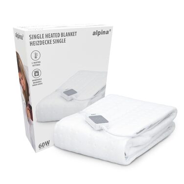 Ковдра з підігрівом Alpina - 80 x 150 см - Підковдра з підігрівом 60 Вт - Ковдра з підігрівом та 3 режимами нагріву - Можна прати в пральній машині на циклі для вовни - Клас захисту II - Поліестер - Білий