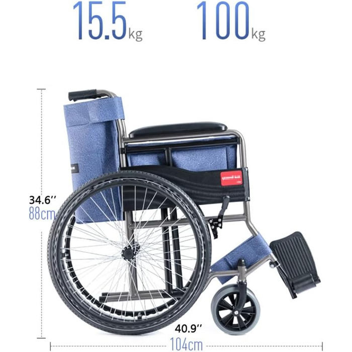 Розбірний легкий ручний вентиляційний з поворотною опорою для ніг і ніг, подорожі, літній вік, 220 фунтів, 24 задні колеса