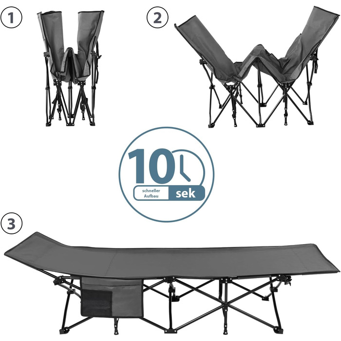 Ліжко для кемпінгу ALPIDEX, похідне ліжко до 200 кг, бічна кишеня, зручне, з м&39якою підкладкою, складне, розкладне гостьове ліжко, шезлонг, кемпінг, сад, сірий