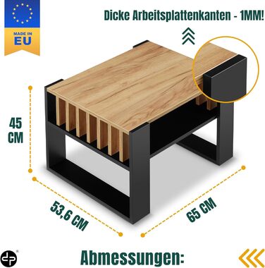 Журнальний столик для дивана Невеликий журнальний столик з чорного дуба з місцем для зберігання Сучасний журнальний столик з рейками Журнальний столик Невеликий столик Журнальний столик шириною 65 см Міцний журнальний столик з чорного дуба