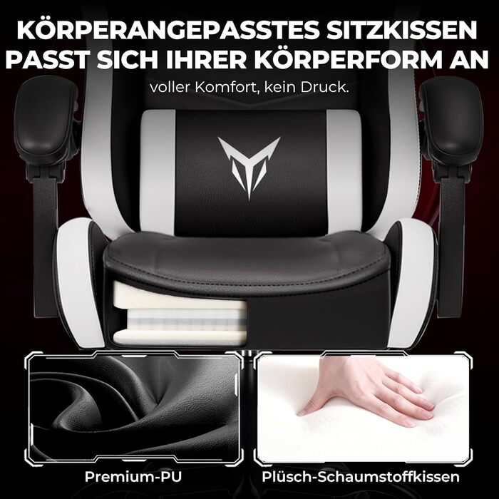 Ігрове крісло GTPLAYER, ергономічне офісне крісло, регульований підголівник та поперекова опора, ігрове крісло, білий колір