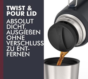 ТЕРМОС ICON ПЛЯШКА ДЛЯ НАПОЇВ 1,20 л, сірий/графітовий матовий, термос 1200 мл, ізольована пляшка з чашкою для пиття, термос з ручкою, зберігає напої гарячими/холодними протягом 24 годин, можна мити в посудомийній машині, герметичний, без BPA, 1200 мл, те