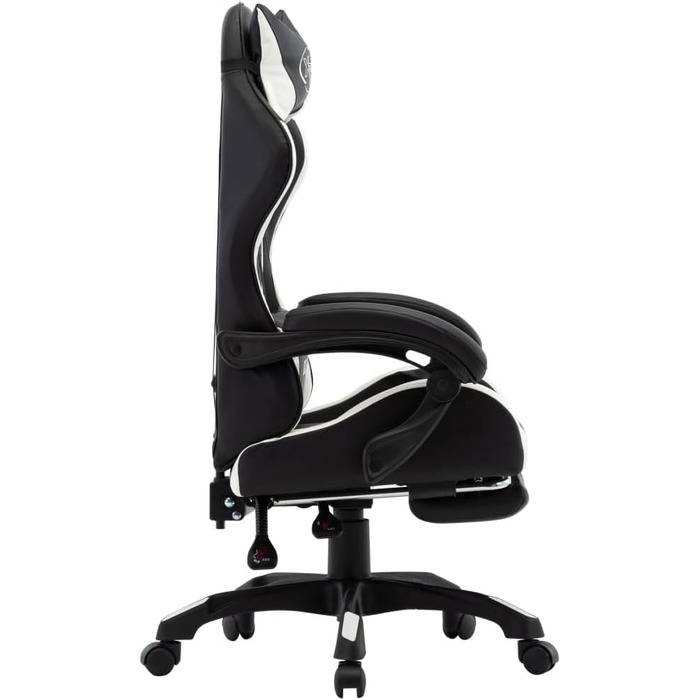 Геймерське крісло з підставкою для ніг, підголівником, поперековою опорою, офісне крісло, обертове крісло, крісло керівника, письмове крісло, спортивне сидіння, гоночний стиль, біла та чорна штучна шкіра