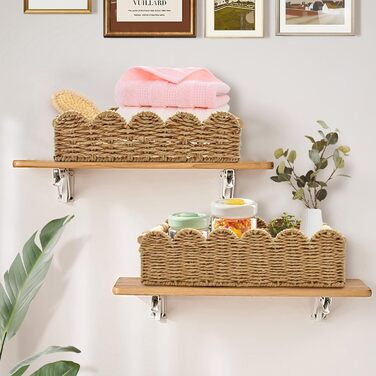 Плетений кошик для зберігання Yiomxhi з 2 предметів з дерев&39яними ручками, кошики для зберігання туалетного паперу, кошики на полицях, декоративний плетений кошик для кухні, ванної кімнати, дитячої кімнати, офісу (коричневий)