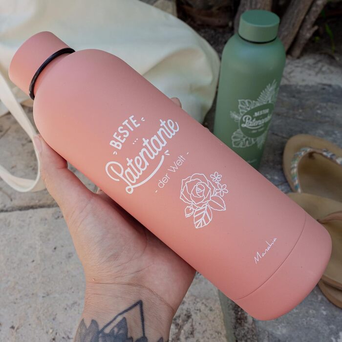 Подарункова термопляшка Manahia Godmother - Найкраща хрещена мати у світі - Термос з нержавіючої сталі 500 мл рожевого кольору - Ідея подарунка на хрестини, день народження та Різдво - У комплекті подарункова коробка