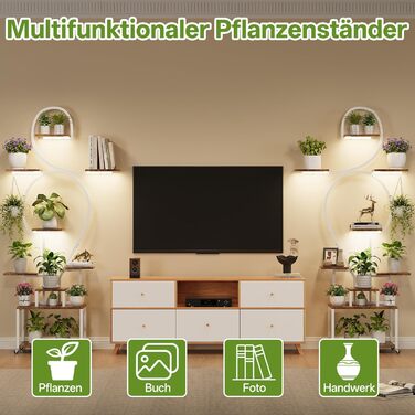 Підставка для рослин HAUSPROFI 190 см з лампою для вирощування - 9-ярусна металева та дерев&39яна підставка для квітів, полиця для рослин, квіткові драбини для приміщень та вулиці, декоративна полиця для саду, біла
