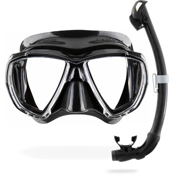 Набір для підводного плавання Cressi Big Eyes Seal Dry Snorkel Set для дорослих, преміальна маска для дайвінгу з панорамним видом, силіконове ущільнення, запатентовані лінзи для огляду вниз та суха трубка для легкого дихання, один розмір, чорний/чорний