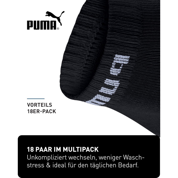 Шкарпетки PUMA Quarter Socks, упаковка з 18 пар, Statement Edition - жіночі та чоловічі розміри 43-46, чорні, білі, сірі