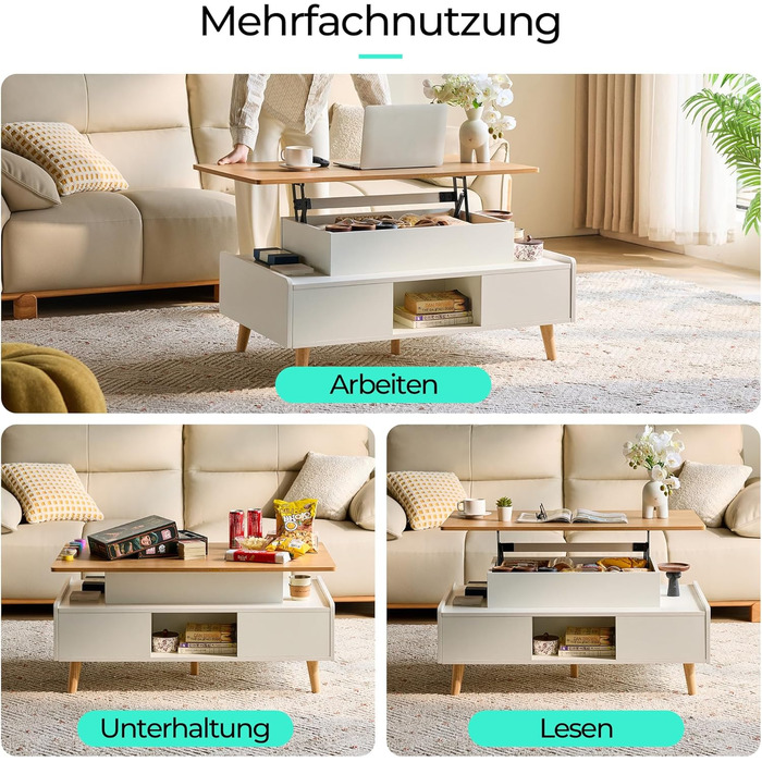 Журнальний столик з регульованою висотою та місцем для зберігання, стіл для вітальні з 2 великими шухлядами, диванний столик 60 x 100 см