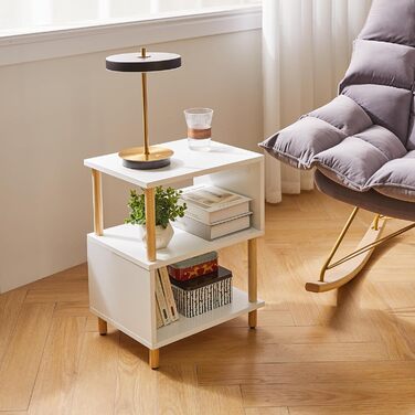 Білий журнальний столик, тумбочка, журнальний столик, журнальний столик з 2 відкритими відділеннями для спальні, вітальні, білий ніжки кольору дерева, YD-TM152W Дерев&39яні ніжки білі