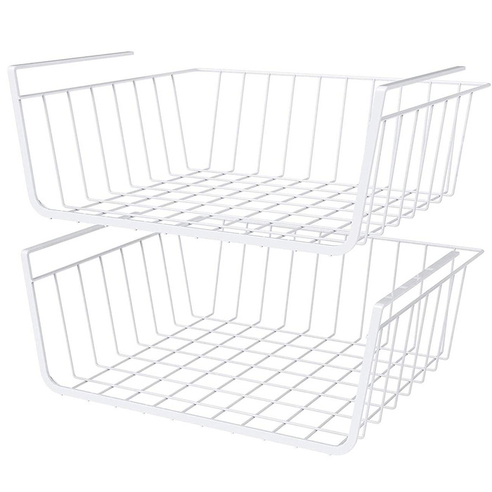 Універсальний підвісний металевий кошик-полиця з 2 предметів, органайзер для шафи для кухні, комори, офісу, шафи, білий, 30 x 22 x 13,5 см